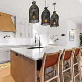 Lampadario in Rattan Nero Naturale Intrecciato