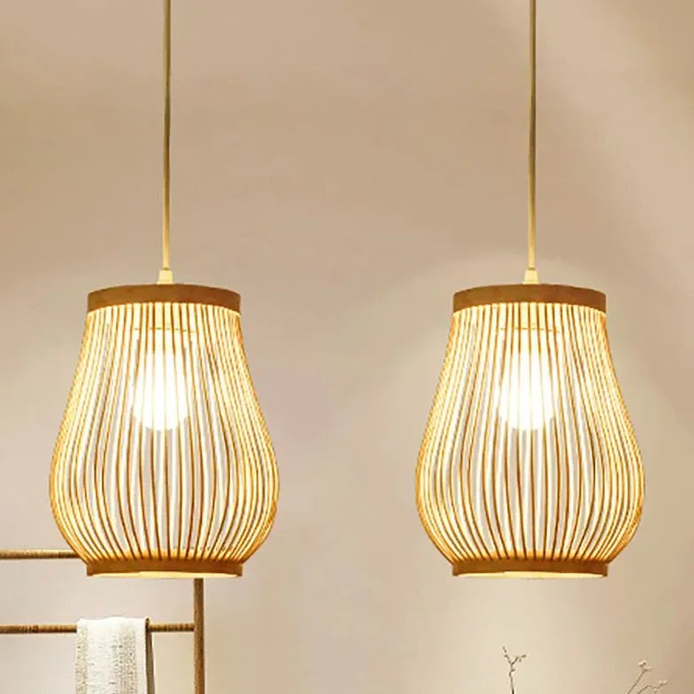 Lampadario in Bambù con Design a Cesta Intrecciata