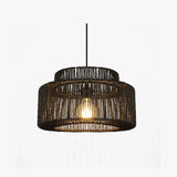 Lampadario Nero Moderno Design Doppio Strato Rattan