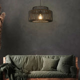 Lampadario Nero Moderno Design Doppio Strato Rattan