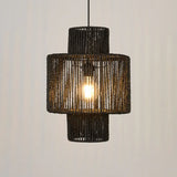 Lampadario Nero Moderno Design Doppio Strato Rattan