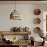 Lampadario Legno Naturale a Forma di Campana Intrecciata