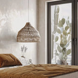 Lampadario Legno Naturale a Forma di Campana Intrecciata