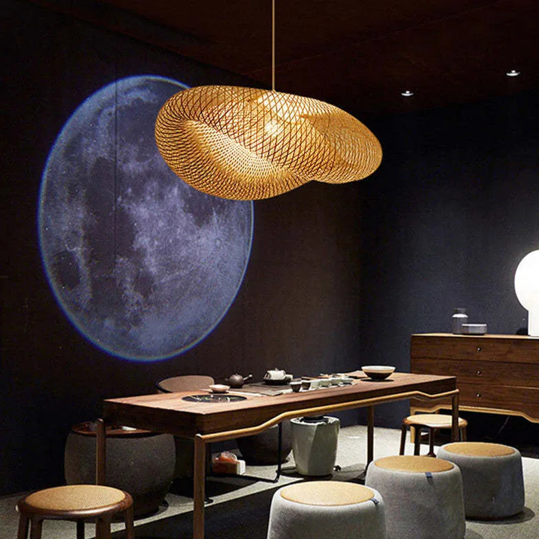 Lampadario in Bambù Stile Nordico Altezza Regolabile per Sala da Pranzo – Luce Calda