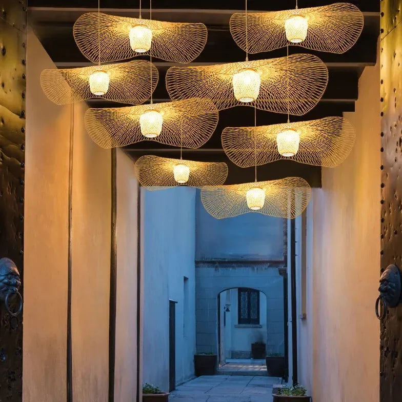 Lampadario Giapponese Leggero e Sottile in Vimini