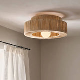 Lampadario LED a Sospensione in Rattan Doppio Strato