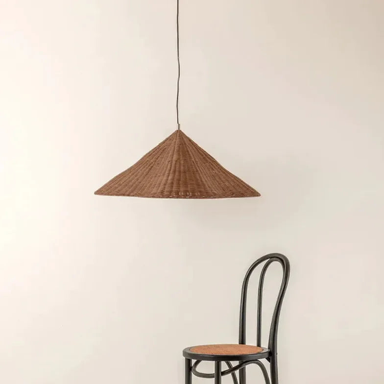 Lampada a Sospensione Cono in Rattan Stile Vintage