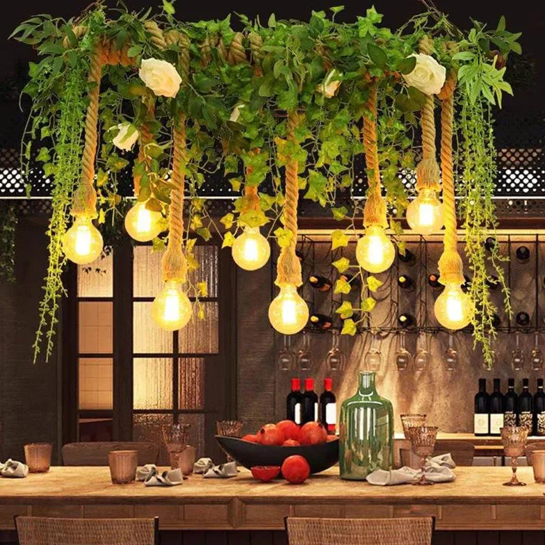Lampada a Sospensione Rustica con Decorazioni Vegetali Multiluce