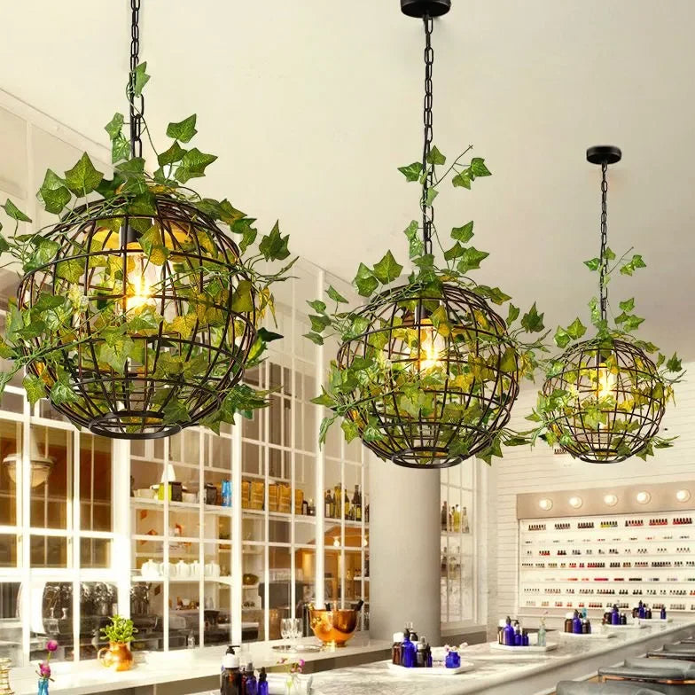 Lampade a Sospensione Stile Industriale con Decorazioni Vegetali