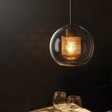 Lampadario Sospensione Vetro Trasparente Moderno LED in Ottone per Sala Pranzo – Luce Calda