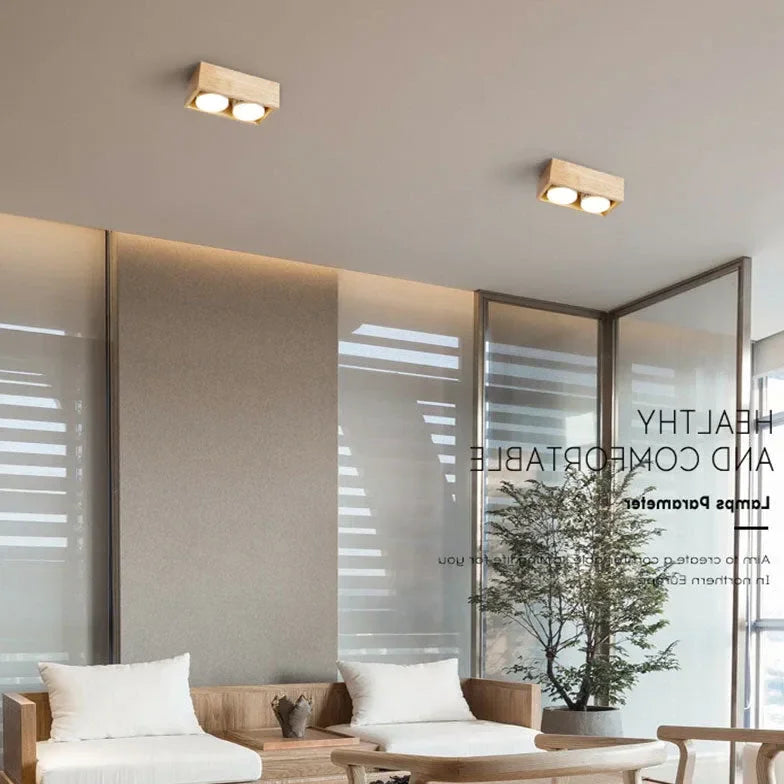 Plafoniera Quadrata LED in Legno per Soggiorno