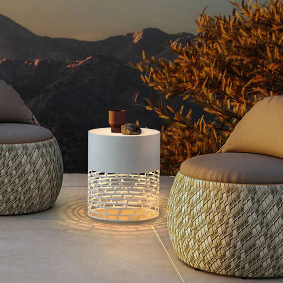 Lampada da Terra per Esterni Bianca con Ripiano