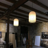 Lampadario Tessuto Bianco Cilindrico Semitrasparente