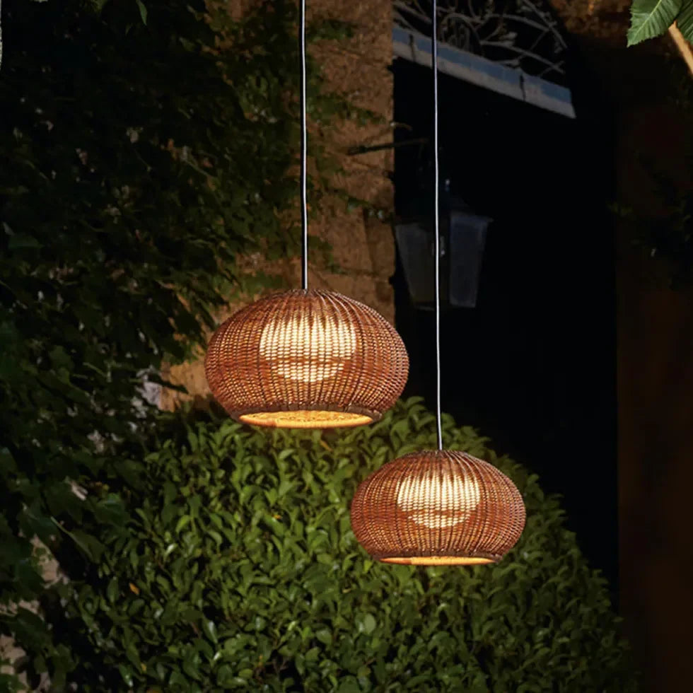 Lampadari Esterno Rustici Sfera in Rattan