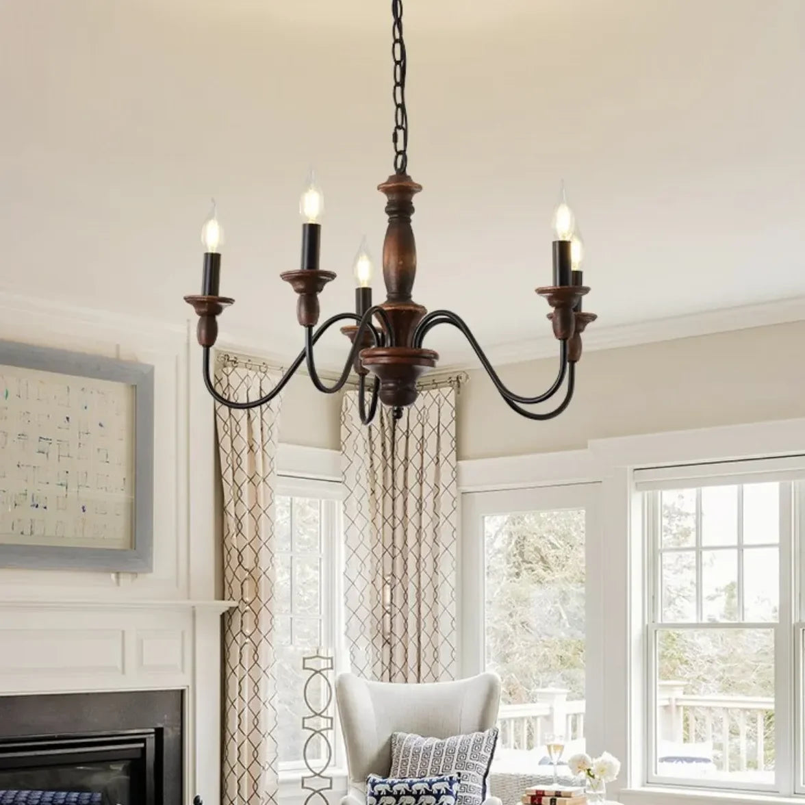 Lampadari in Legno da Soffitto a Candela Stile Vintage