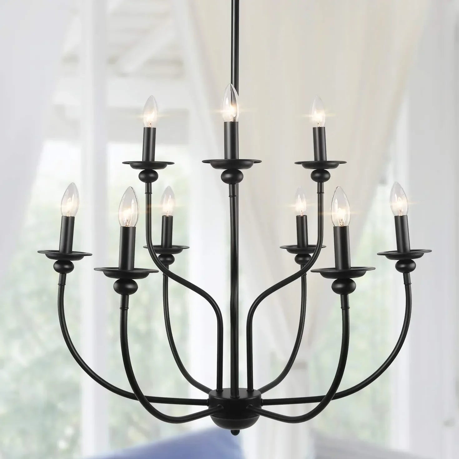 Lampadario Candelabro Moderno Nero a Bracci Multipli