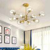 Lampadario Palla in Vetro Luxuoso a Struttura Molecolare