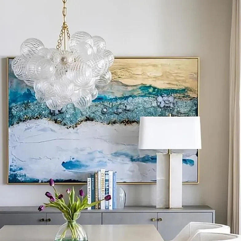 Lampadario a Sfere Moderno in Vetro Trasparente