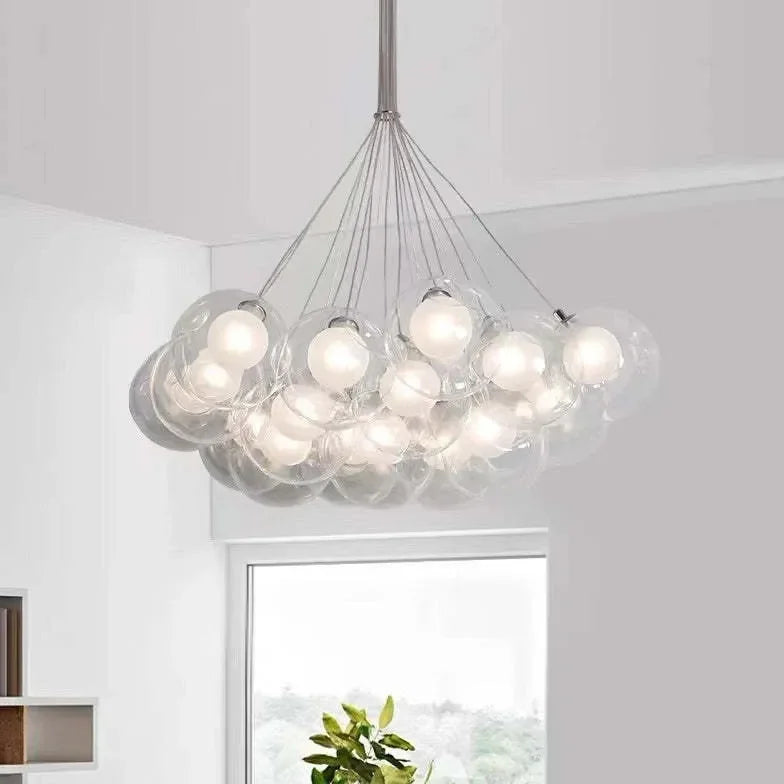 Lampadario Bollicine Design Elegante in Vetro Trasparente