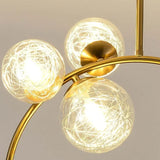 Lampada a Sospensione con Sfere di Vetro Dorate per Corridoio