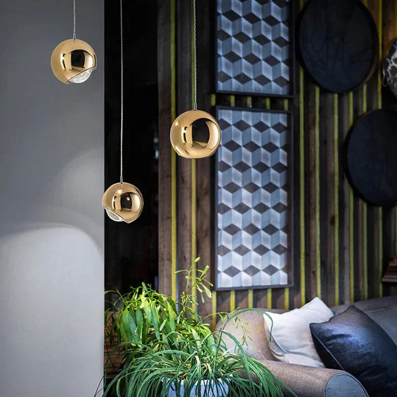 Lampadario Sospensione a Sfera in Metallo Specchiato per Soggiorno