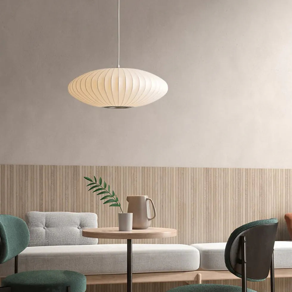 Lampadario Tessuto Design Nordico Bianco a Lanterna per Soggiorno