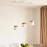 Lampadario Cilindro Stile Nordico Altezza Regolabile in Legno per Sala da Pranzo