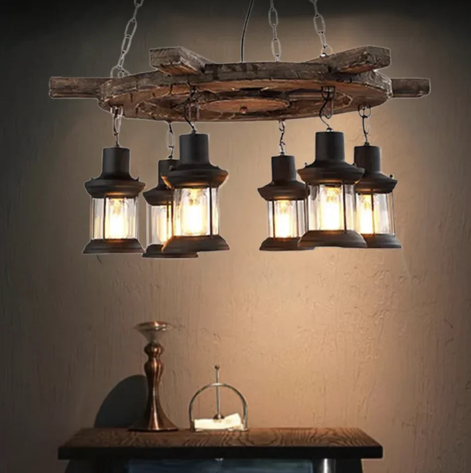 Lampadari Vintage in Legno in Stile Country per Sala Pranzo