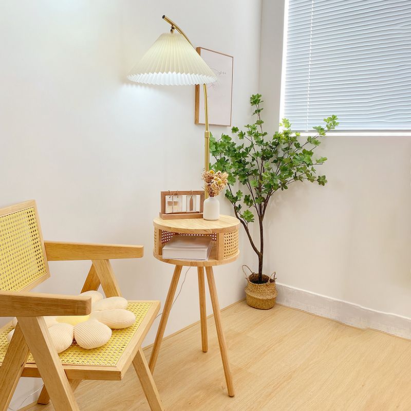 Lampade da Terra con Tavolino in Legno Naturale