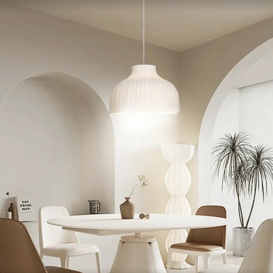 Lampadari a Forma di Lanterna in Tessuto Bianco Stile Nordico per Sala Pranzo