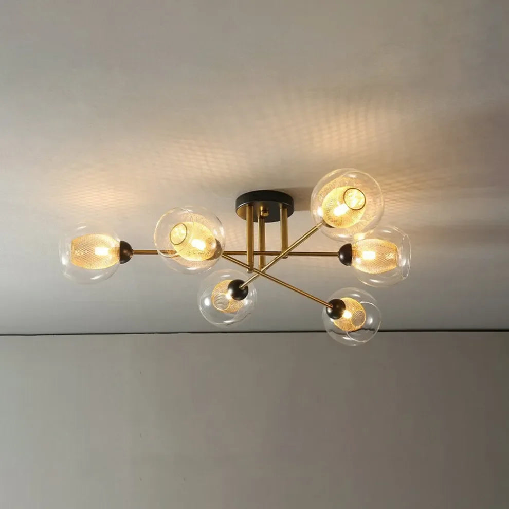 Lampadario Moderno Salone Sfere Vetro Dorato