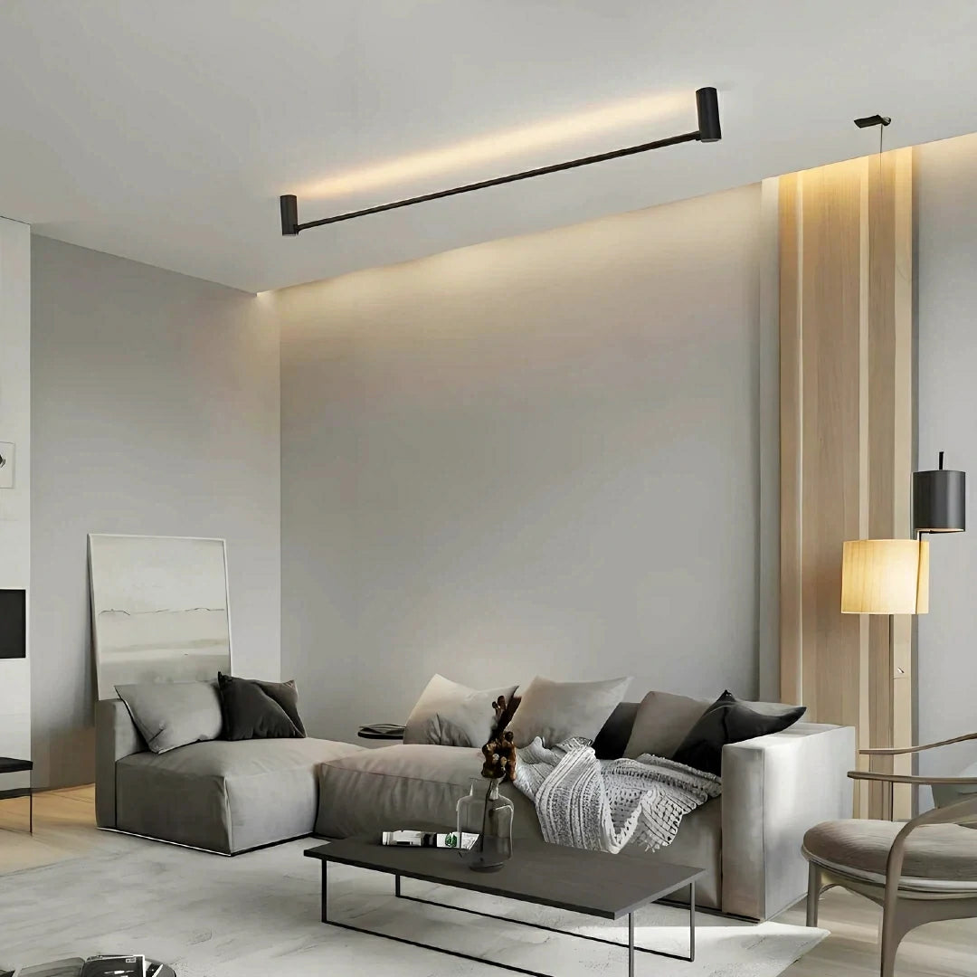 Plafoniera LED lineare da soffitto orientabile in metallo nero per soggiorno