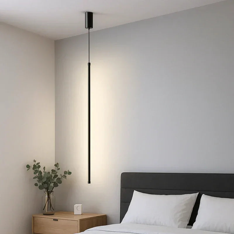 Lampada a sospensione verticale minimalista lineare LED dimmerabile nera da comodino