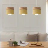 Lampadario Cilindro Stile Nordico Altezza Regolabile in Legno per Sala da Pranzo