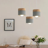 Lampadario Cilindro Stile Nordico Altezza Regolabile in Legno per Sala da Pranzo