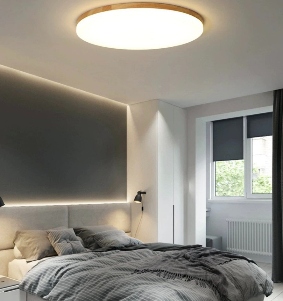 Plafoniera LED Nordica Circolare Ultra Sottile in Legno Massello