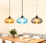 Lampadari Vetro Colorato LED Regolabili Stile Vintage per Sala Pranzo – Ø 28 cm, Luce Calda