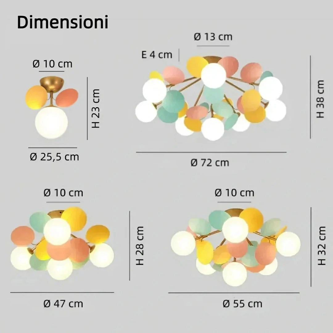 Plafoniera moderna per cameretta con sfere in vetro dimmerabile