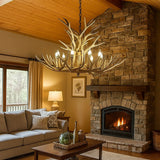 Lampadario Corna Cervo in Legno in Stile Country con Altezza Regolabile per Soggiorno