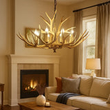 Lampadario Corna Cervo in Legno in Stile Country con Altezza Regolabile per Soggiorno