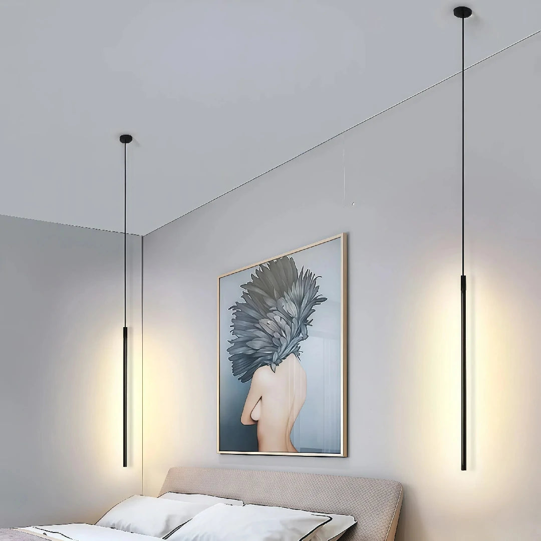Lampada a sospensione verticale minimalista lineare LED dimmerabile nera da comodino