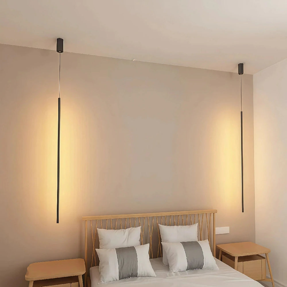 Lampada a sospensione verticale minimalista lineare LED dimmerabile nera da comodino