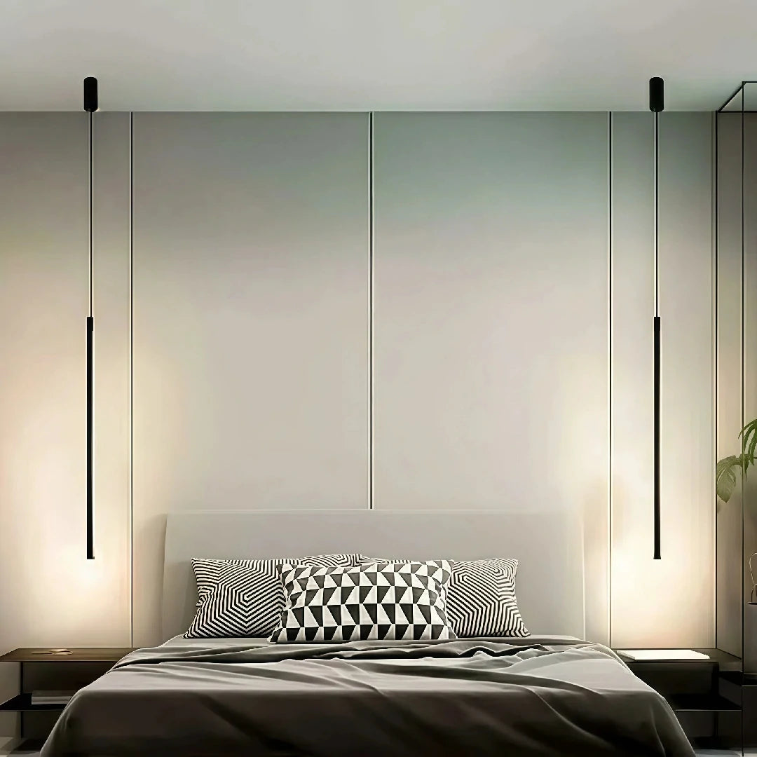 Lampada a sospensione verticale minimalista lineare LED dimmerabile nera da comodino