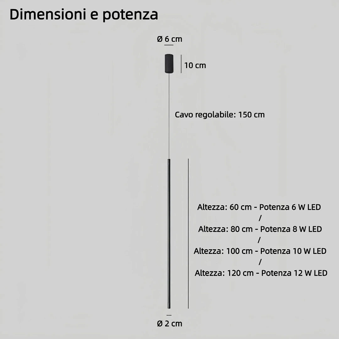 Lampada a sospensione verticale minimalista lineare LED dimmerabile nera da comodino