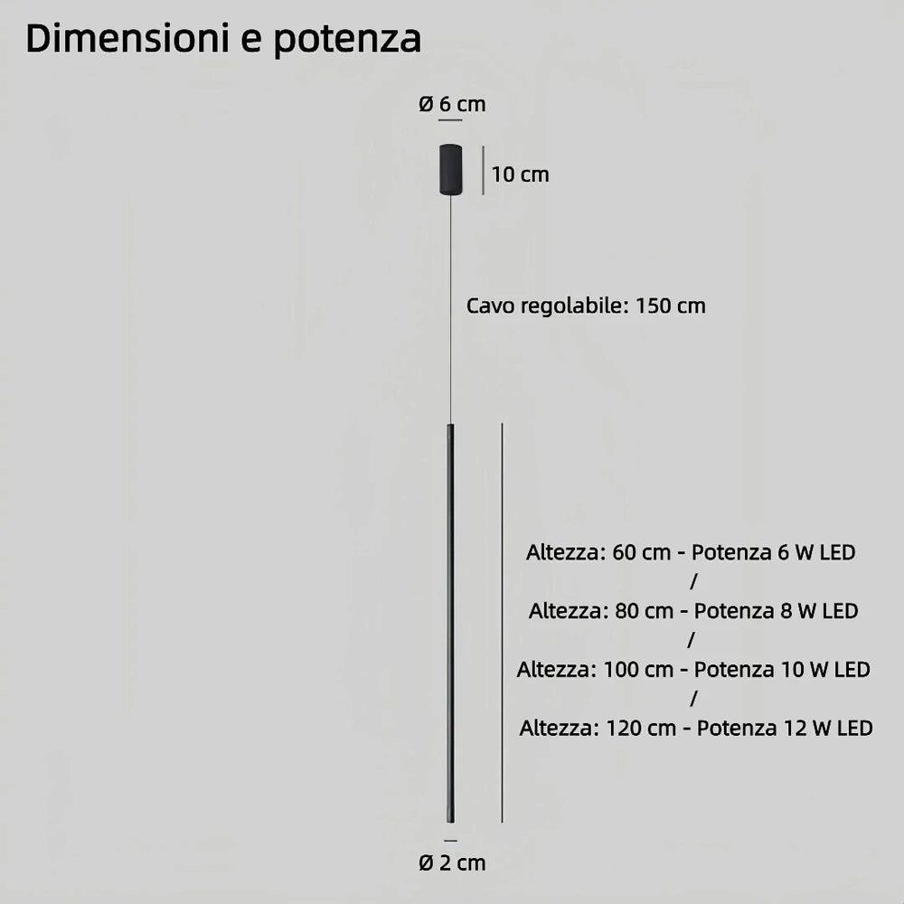 Lampada a sospensione verticale minimalista lineare LED dimmerabile nera da comodino