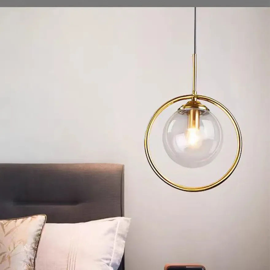 Lampadario a Sfera di Vetro LED Stile Mid Century  Altezza Regolabile per Comodino