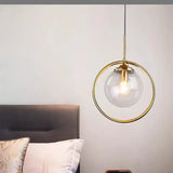 Lampadario a Sfera di Vetro LED Stile Mid Century  Altezza Regolabile per Comodino