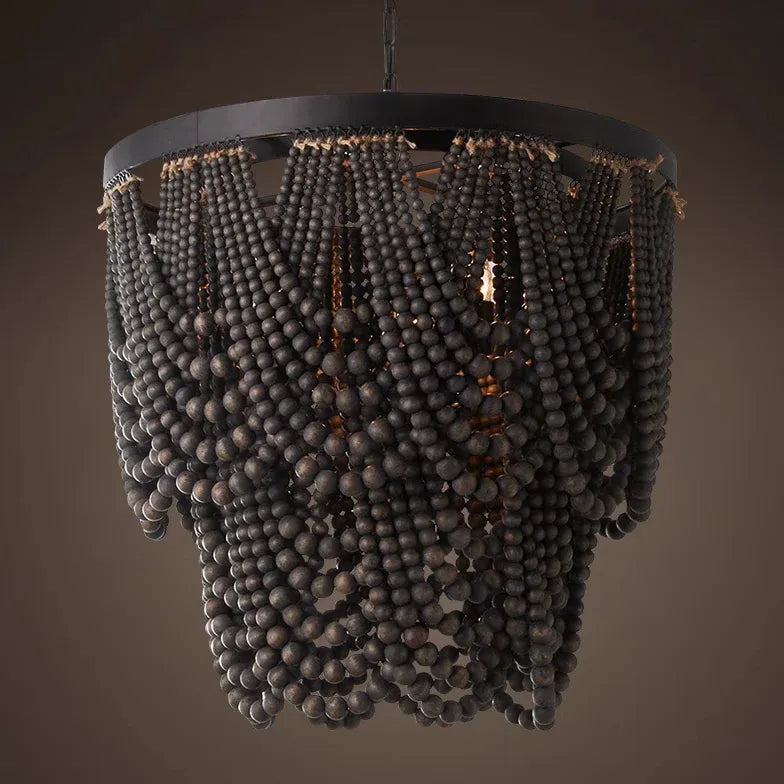 Multi-Layer Beaded Design Wooden Chandelier