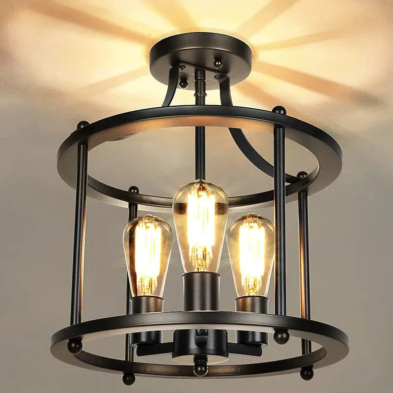 Cylindrical Frame Black Industrial Pendant Light