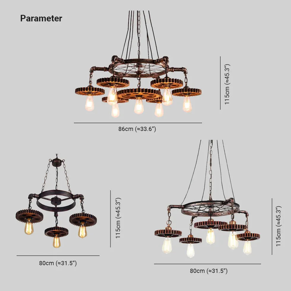 Gear Shaped Antique Bronze Industrial Pendant Light